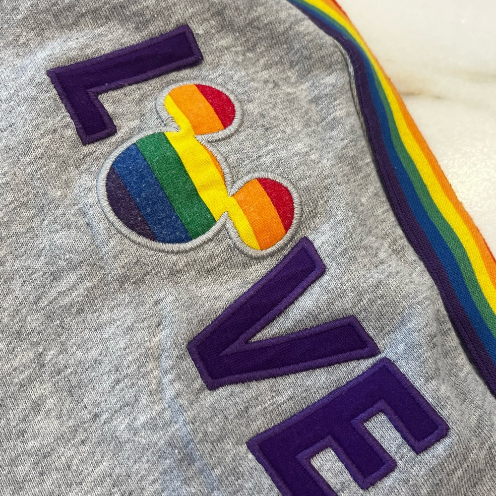 Disney World Gray Love Sweatpants with Rainbow and Purple Accents